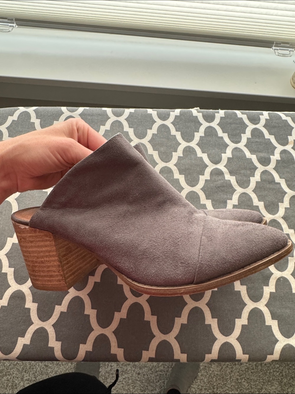 Report Gray Suede Block-Heel Mules